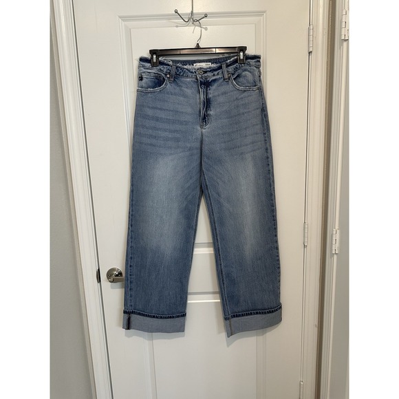 KanCan for Maurices Wide Leg Jeans 31 Cuffed High Rise Denim Medium Wash NWOT - Picture 1 of 6
